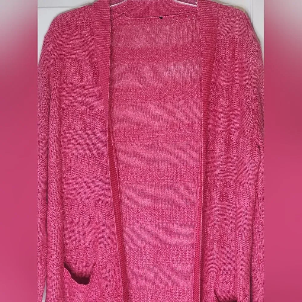 Talbots? L Raspberry Red LngSlv Pockets  Knit Women’s Opened Sweater Cardigan